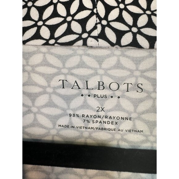 Talbots Womens Long Sleeve Blouse Plus Size 2X Black & White Geometric Pattern - Picture 2 of 9
